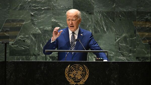 Президент США Джо Байден во время выступления на 78-й Генеральной Ассамблее ООН