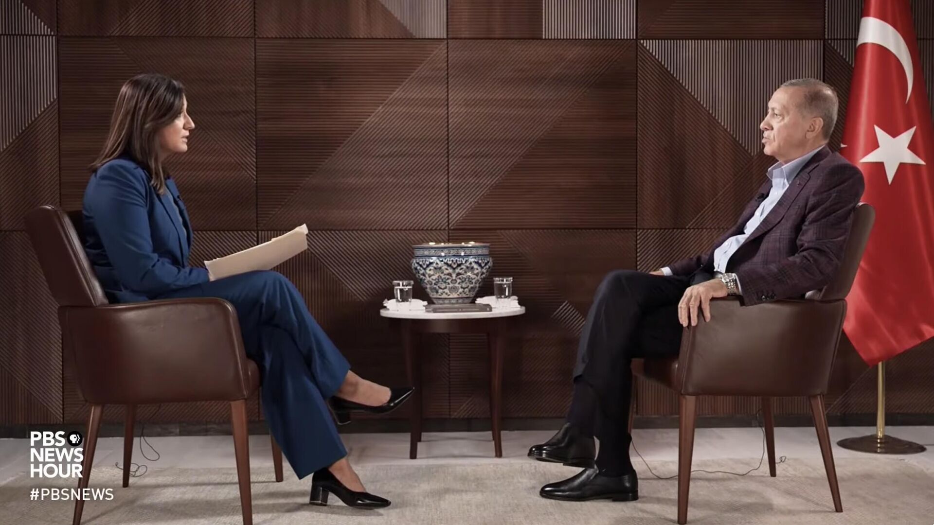 Президент Турции Реджеп Тайип Эрдоган на интервью американскому телеканалу PBS. 19 сентября 2023 - РИА Новости, 1920, 19.09.2023