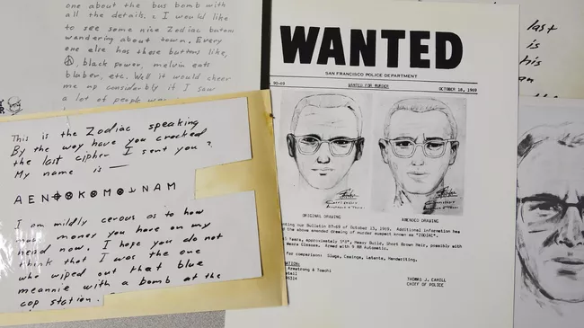 Фоторобот и копии писем, отправленных в газету San Francisco Chronicle человеком, называвшим себя Зодиак