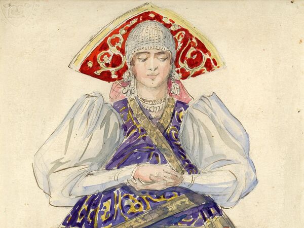 Эскиз костюма Сенная девушка к постановке Царской невесты Станиславского