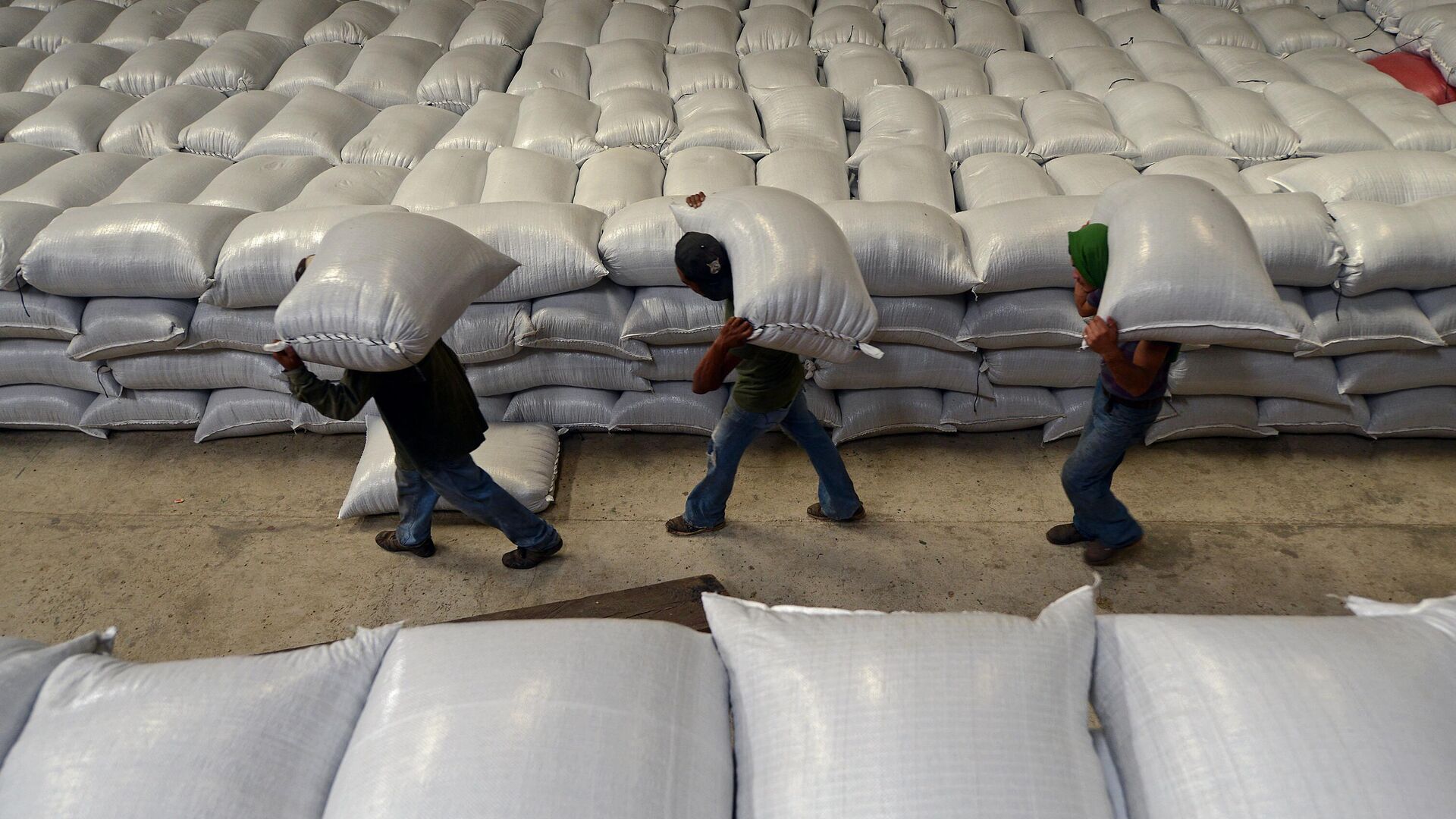 Рабочие несут мешки с кофейными зернами в департаменте Эль-Параисо, Гондурас - РИА Новости, 1920, 22.09.2023