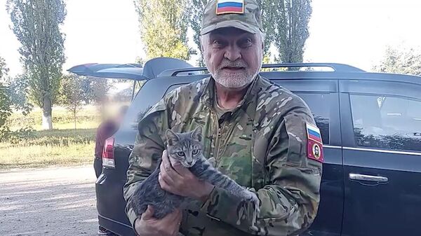 Глава Коми Владимир Уйба с котенком Симба, которого приютил боец Роман Попов в зоне СВО