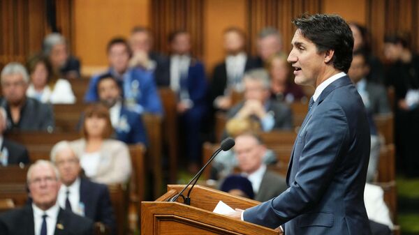 Премьер-министр Канады Джастин Трюдо во время выступления в парламенте