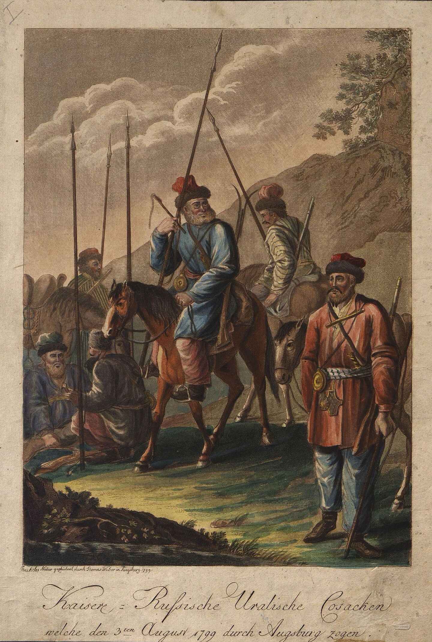 Уральские казаки. Томас Вебер, 1799 г. Бумага, акватинта, акварель Уральские казаки. Томас Вебер, 1799 г. Бумага, акватинта, акварель