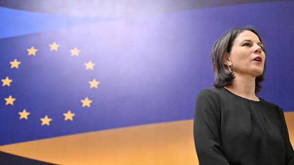 Глава МИД Германии Анналена Бербок перед встречей министров иностранных дел ЕС и Украины в Киеве. 2 октября 2023 года