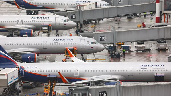 Самолеты авиакомпании Аэрофлот во время стоянки в международном аэропорту Шереметьево. Архивное фото