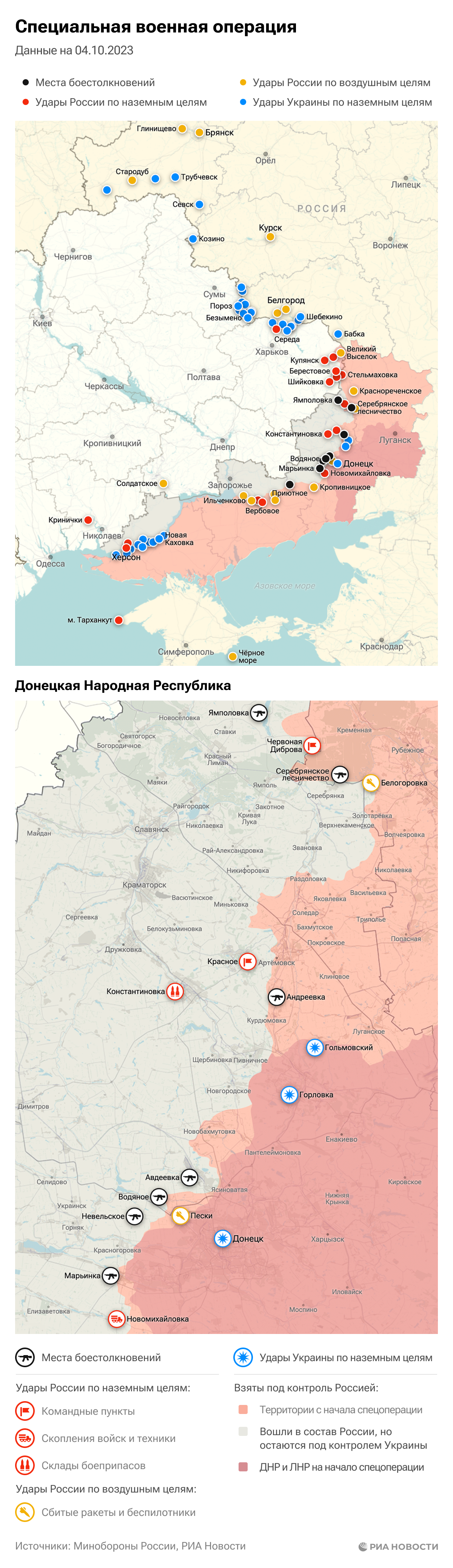Карта спецоперации Вооруженных сил России на Украине на 04.10.2023