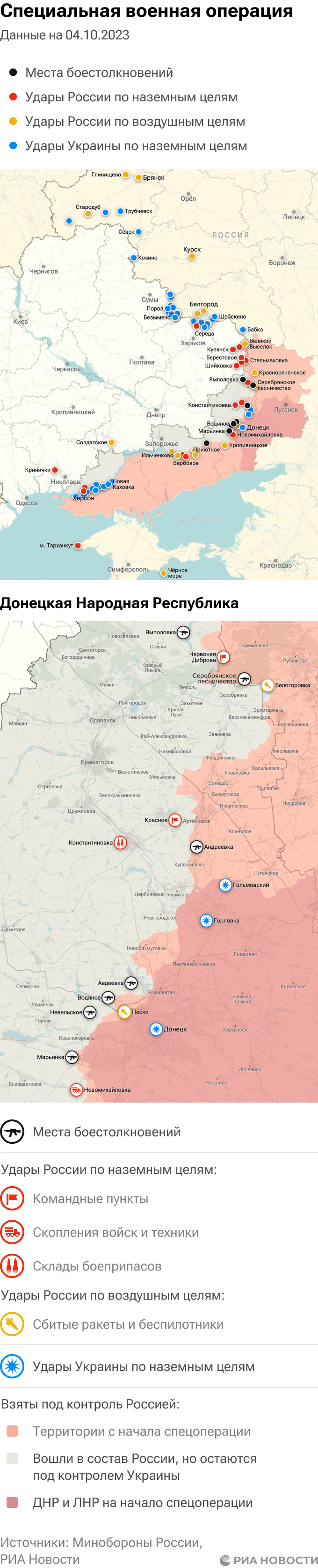 Карта спецоперации Вооруженных сил России на Украине на 04.10.2023