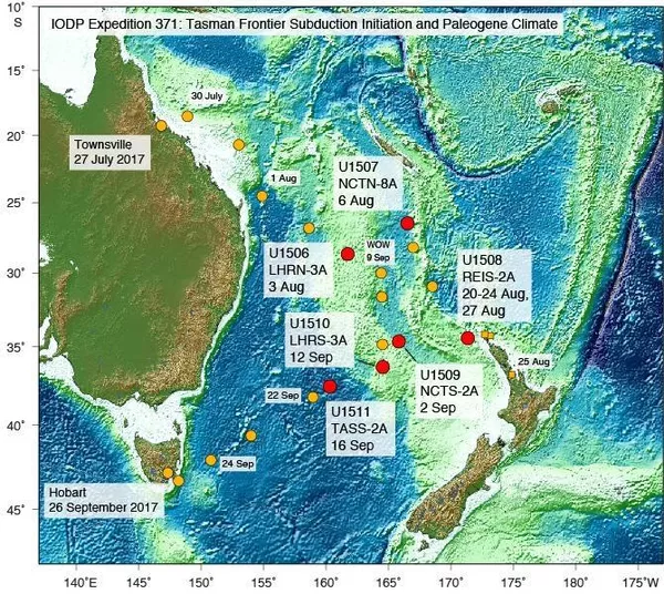 Карта исследования Зеландии во время морской экспедиции