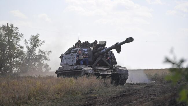Боевая работа самоходной артиллерийской установки Мста-С