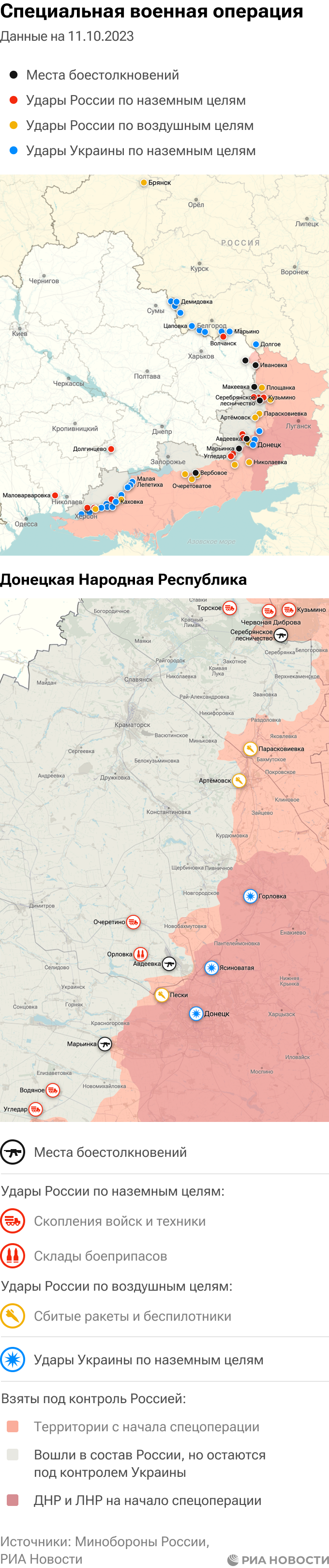 Карта спецоперации Вооруженных сил России на Украине на 11.10.2023