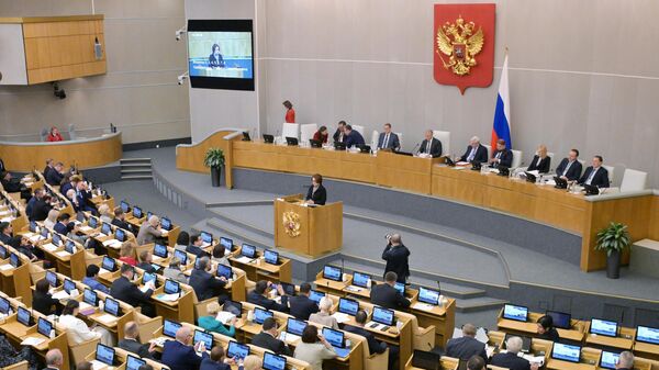 Председатель Центрального банка РФ Эльвира Набиуллина выступает на пленарном заседании Государственной думы