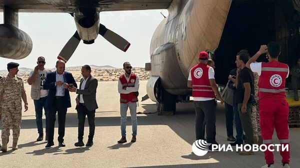 Самолет с гуманитарной помощью для жителей сектора Газа из Иордании в аэропорте города Эль-Ариш в Египте. 12 октября 2023