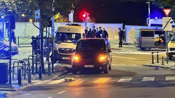 Оцепленный район в центре Брюсселя, где были застрелены двое граждан Швеции