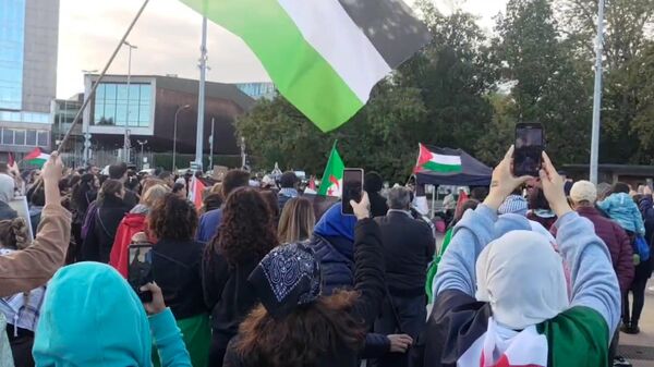 Акция в поддержку Палестины перед штаб-квартирой ООН в Женеве