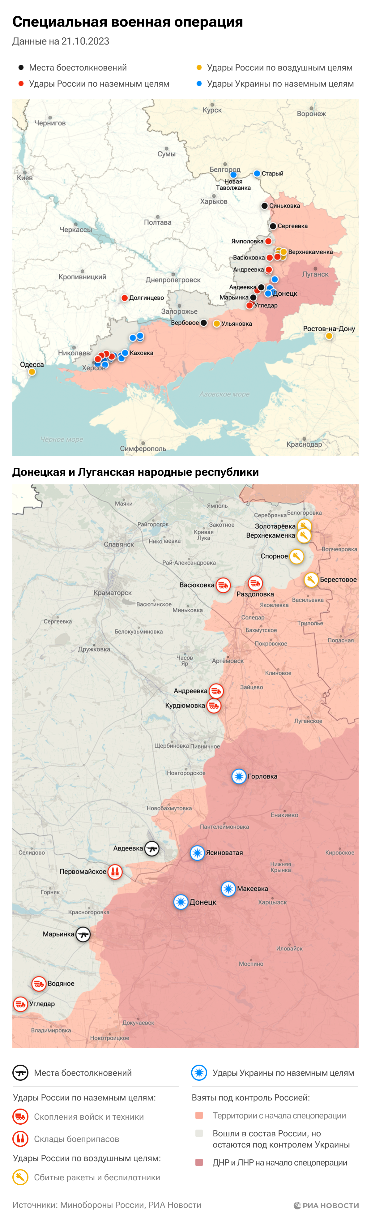 Карта спецоперации Вооруженных сил России на Украине на 21.10.2023