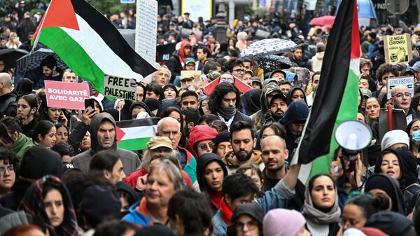 Участники демонстрации в поддержку Палестины в Париже