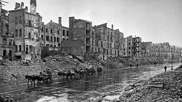 Освобождение Киева от фашистских захватчиков, взорванный Крещатик, ноябрь 1943 года