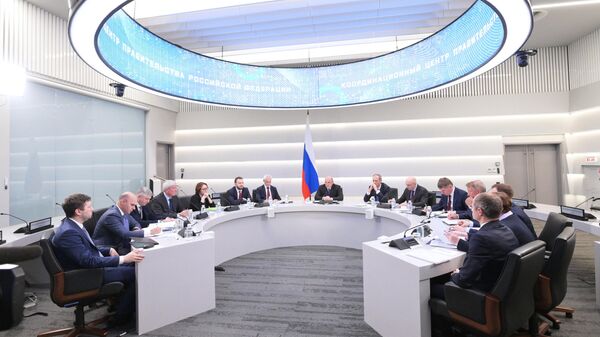 Председатель правительства РФ Михаил Мишустин проводит совещание по экономическим вопросам в Координационном центре правительства РФ 