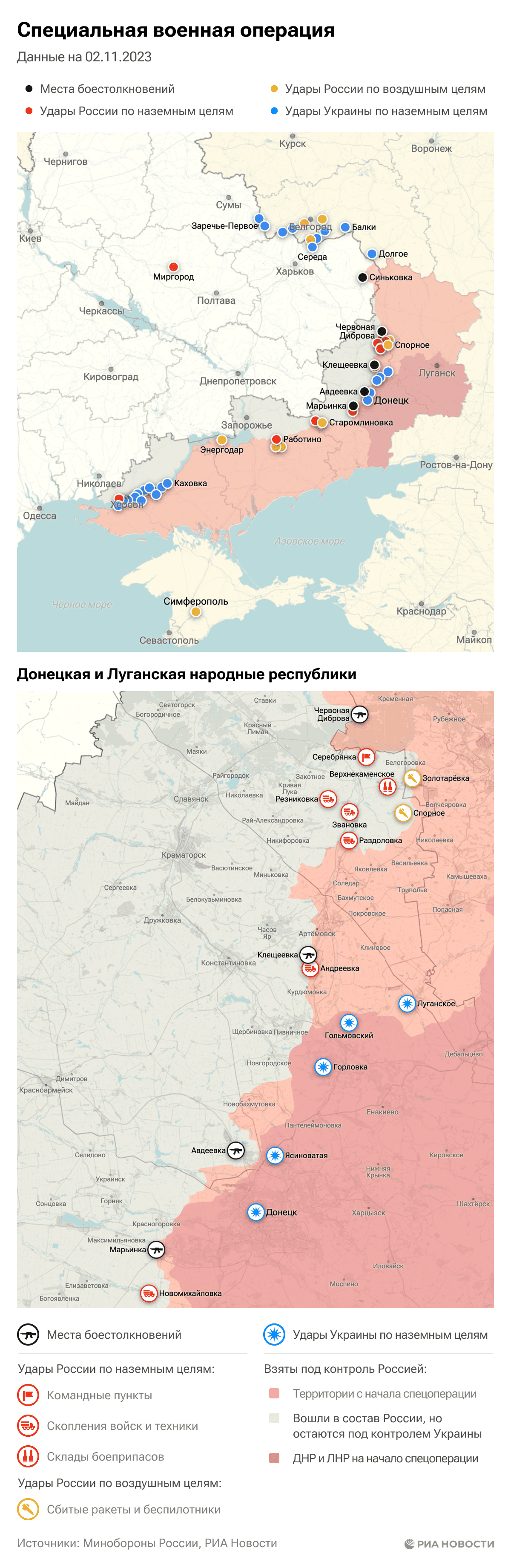 Карта спецоперации Вооруженных сил России на Украине на 02.11.2023
