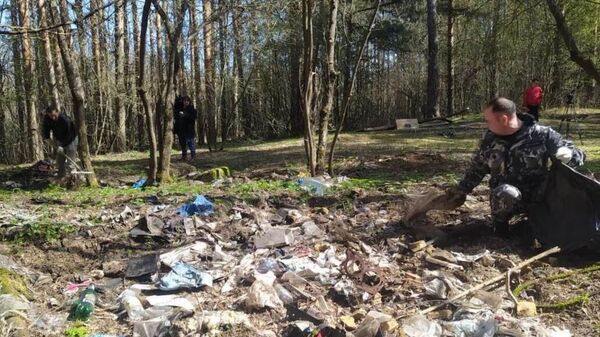 Уборка мусора в лесу Подмосковья