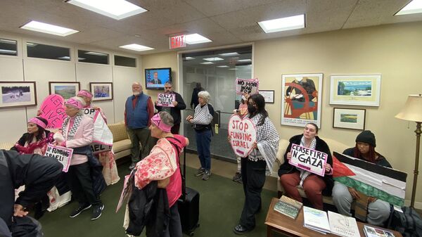 Американские активисты антивоенного движения Codepink в офисе сенатора США Джинн Шахин