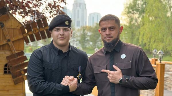 Адам Кадыров и министр Чечни по национальной политике, внешним связям, печати и информации Ахмед Дудаев. Архивное фото