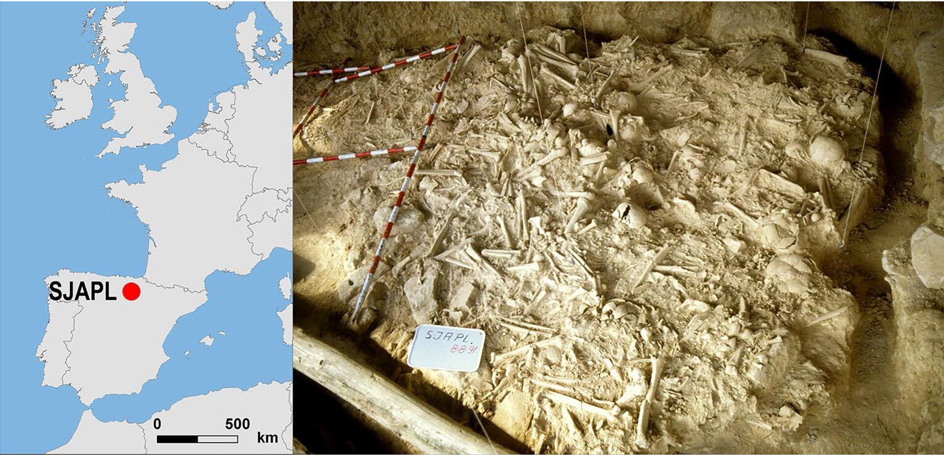 Местоположение могильника SJAPL на северо-западе Испании (слева) и общий вид захоронения до начала раскопок (справа) - РИА Новости, 1920, 08.11.2023