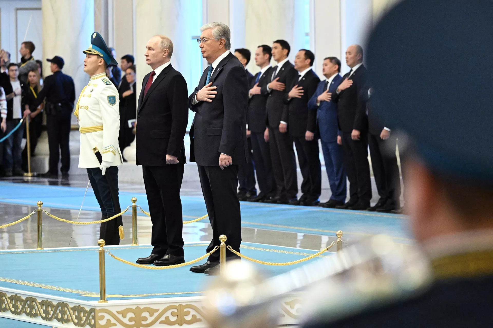 Президент РФ Владимир Путин и президент Республики Казахстан Касым-Жомарт Токаев во время встречи в резиденции президента Казахстана Акорда в Астане Президент РФ Владимир Путин и президент Республики Казахстан Касым-Жомарт Токаев во время встречи в резиденции президента Казахстана Акорда в Астане - РИА Новости, 1920, 09.11.2023