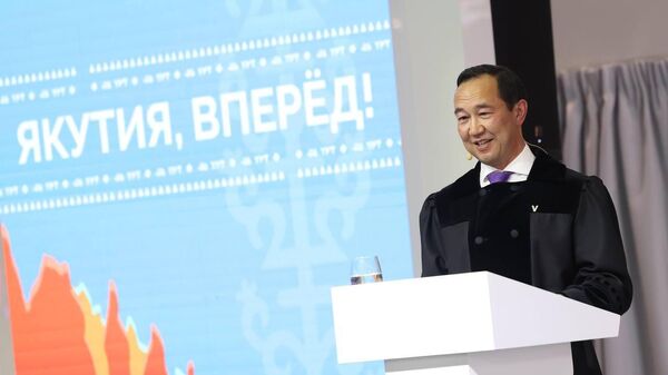 Глава Республики Саха (Якутия) Айсен Николаев во время выступления на выставке-форуме Россия на ВДНХ