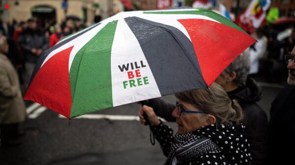 Женщина на акции солидарности с палестинским народом, проходящей во Франции