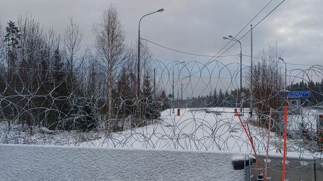 Заблокированный КПП на границе Финляндии с Россией