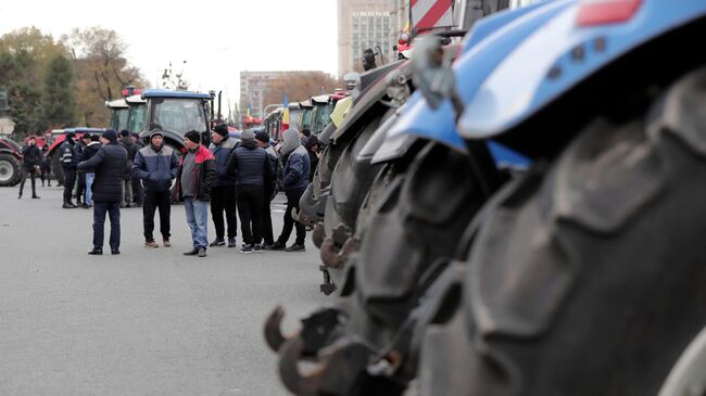 Фермеры протестуют на площади Великого национального собрания у здания правительства в центре Кишинева