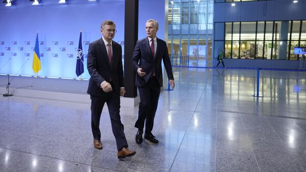 Министр иностранных дел Украины Дмитрий Кулеба и генеральный секретарь НАТО Йенс Столтенберг перед заседанием Совета НАТО-Украина в Брюсселе. 29 ноября 2023