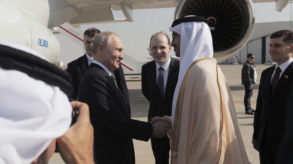 Президент РФ Владимир Путин во время встречи в аэропорту в Абу-Даби
