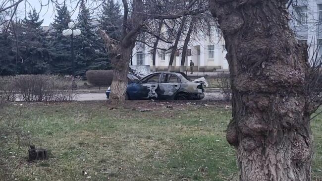 Видео с места взрыва в центре Луганска