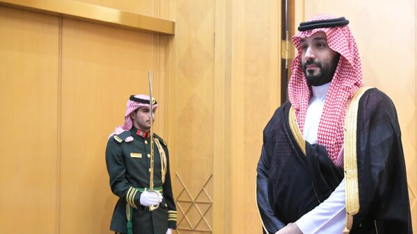 Наследный принц, председатель Совета министров Саудовской Аравии Мухаммед бен Сальман Аль Сауд во время встречи с президентом РФ Владимиром Путиным в Эр-Рияде