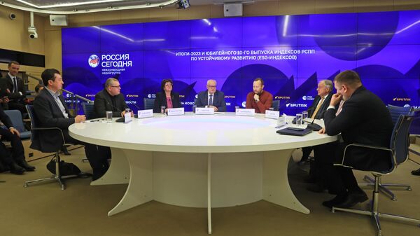 Заседание комитета РСПП по корпоративной социальной ответственности и устойчивому развитию, посвященное 10-летию проекта по расчету индексов РСПП по устойчивому развитию (ESG-индексов), в Международном мультимедийном пресс-центре Россия сегодня в Москве