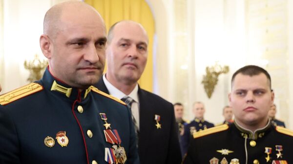 Командир отдельного разведывательного батальона Спарта ДНР Артем Жога на церемонии вручения медалей Золотая Звезда в Кремле