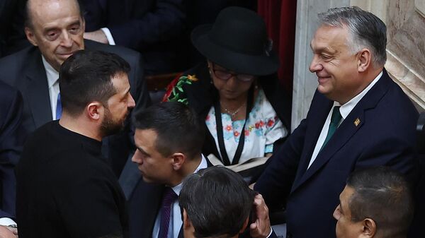 Президент Украины Владимир Зеленский и премьер-министр Венгрии Виктор Орбан на инаугурации нового президента Аргентины Хавьера Милея