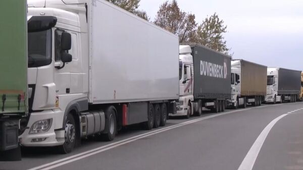 Очередь грузовых автомобилей на границе Словакии и Украины