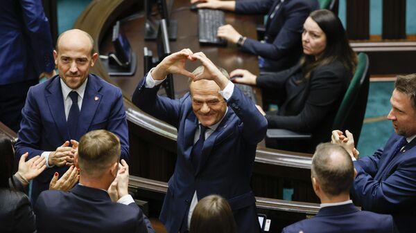 Дональд Туск после избрания премьер-министром Польши в парламенте в Варшаве. 11 декабря 2023