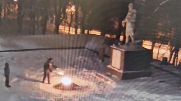 Школьники забросали снегом Вечный огонь в Красном Селе