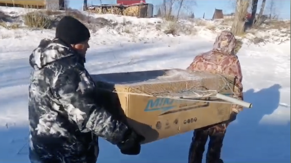 Сотрудники Минприроды Алтайского края, транспортируют уток с замерзающего озера