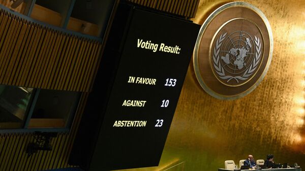 Результаты голосования во время заседания Генеральной Ассамблеи Организации Объединенных Наций по резолюции требующей немедленного прекращения огня в секторе Газа