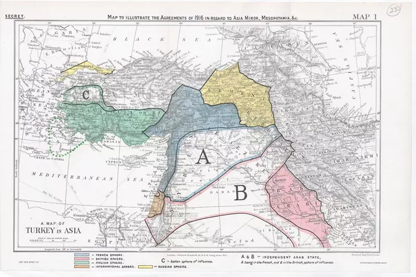 Συμφωνία Sykes-Picot.  Πρωτότυπη κάρτα.  1916