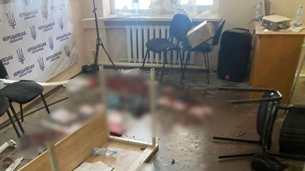 Место взрыва в здании Керецковского сельского совета на Закарпатье