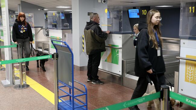 Тренировочная регистрация на рейс в аэропорту Краснодара