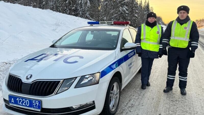 Сотрудники Госавтоинспекции, оказавшие помощь замерзающему дальнобойщику из Ирана в Пермском крае - РИА Новости, 1920, 15.12.2023