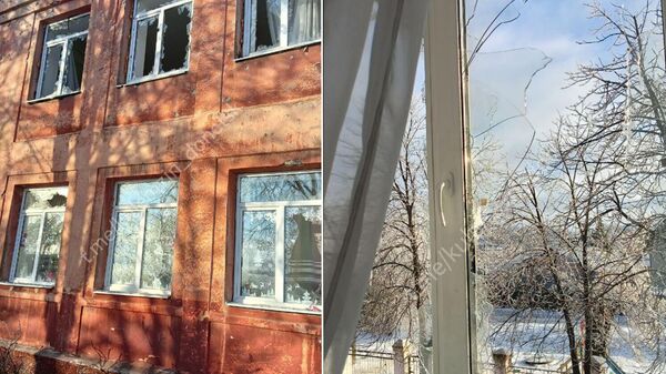 Последствия обстрела школы № 11 в Калининском районе Донецка